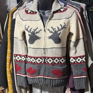 Hudson Baby Cream and Gray Kids Sweater with Deer Design